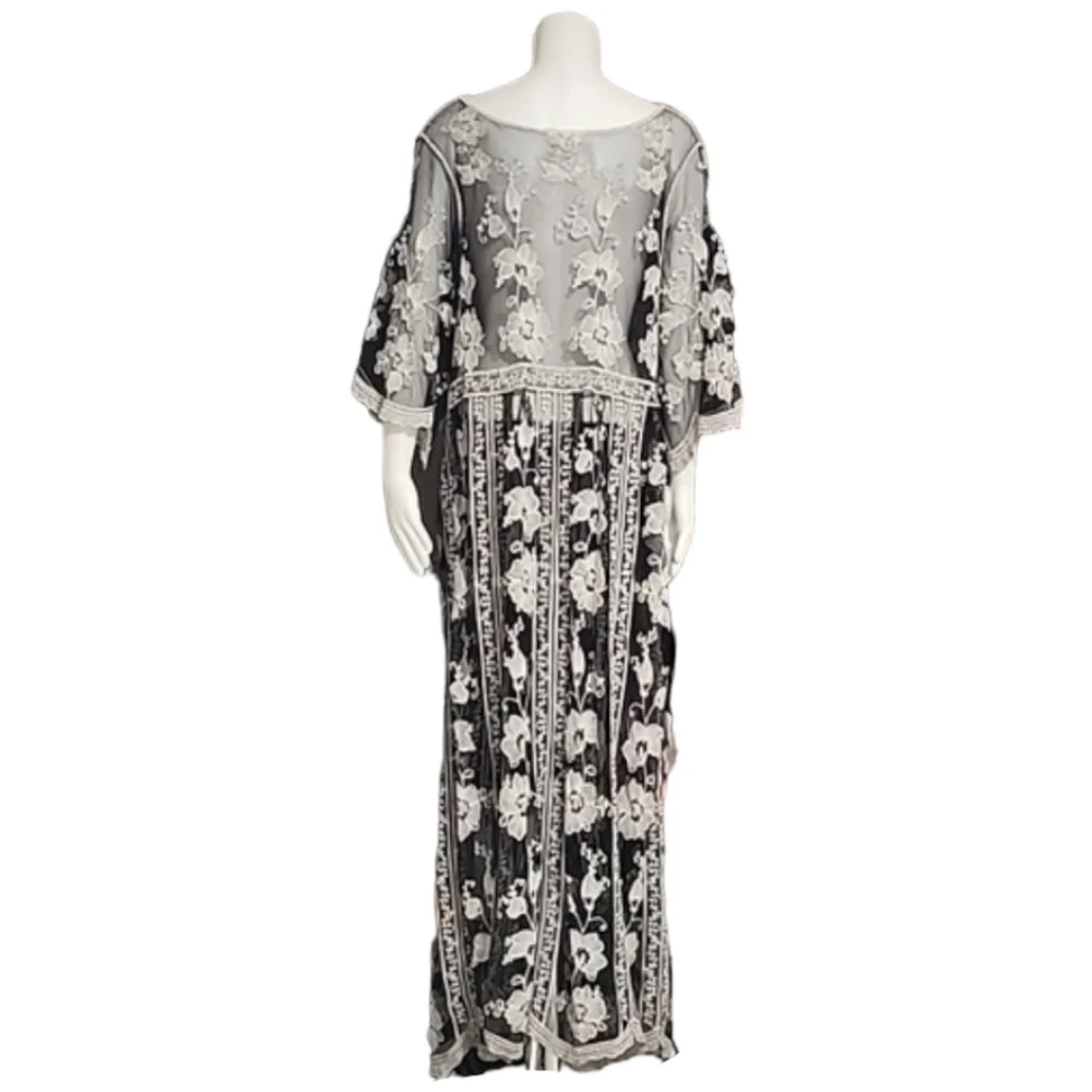 ASHA Gypsy Boho Embroidered Duster L M S Robe Maxi Dress Swim Cover Up Kimono - Picture 7 of 14